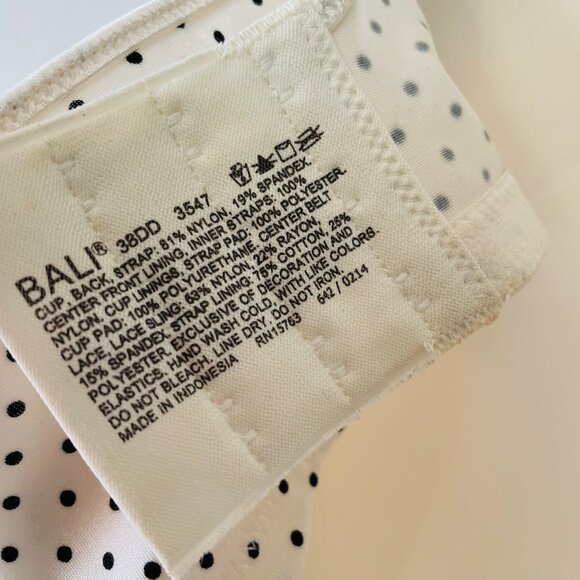 Bali Womens White Polka Dot One Smooth U Side Underwire Support Bra Size 38DD - Picture 3 of 3